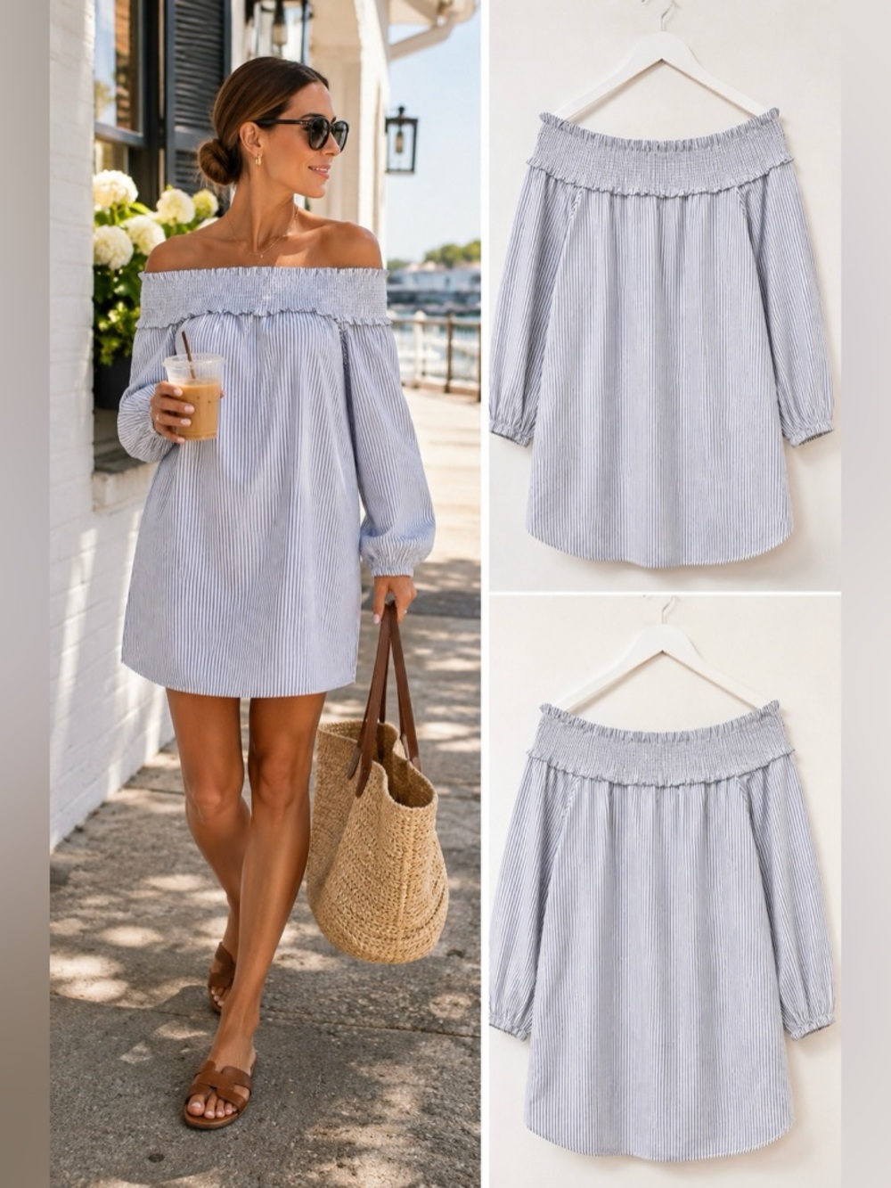 TIBI White Striped Cotton Off Shoulder Poplin Women’s Minimalist Mini Dress 10